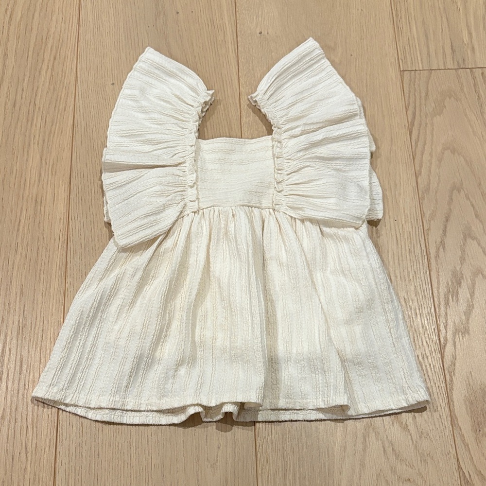 2/$20 ZARA Cream Baby Dress with Ruffled Sleeves